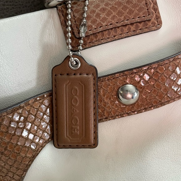 COACH Penelope Ivory Leather Brown Snakeskin Carryall Tote Bag - Picture 8 of 8